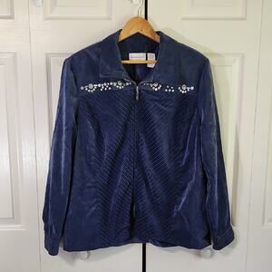 Alfred Dunner Blue Corduroy‎ Jacket Size 20 Full Zip Embellished Stretch Soft